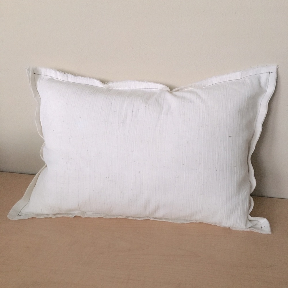 Vintage 70s White Linen Blend Decorative Throw Pillow Striated Fabric | 25” Wide